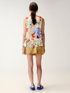 Floral ruffle and insect print vest