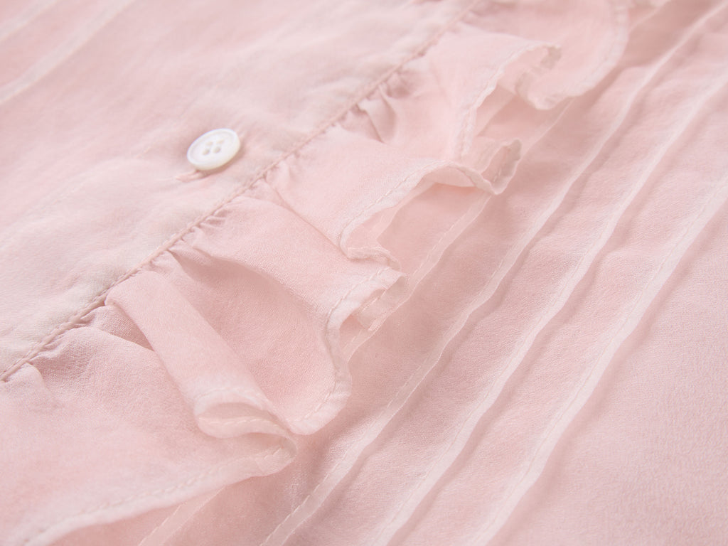 Cold-dyed ruffled hooded shirt