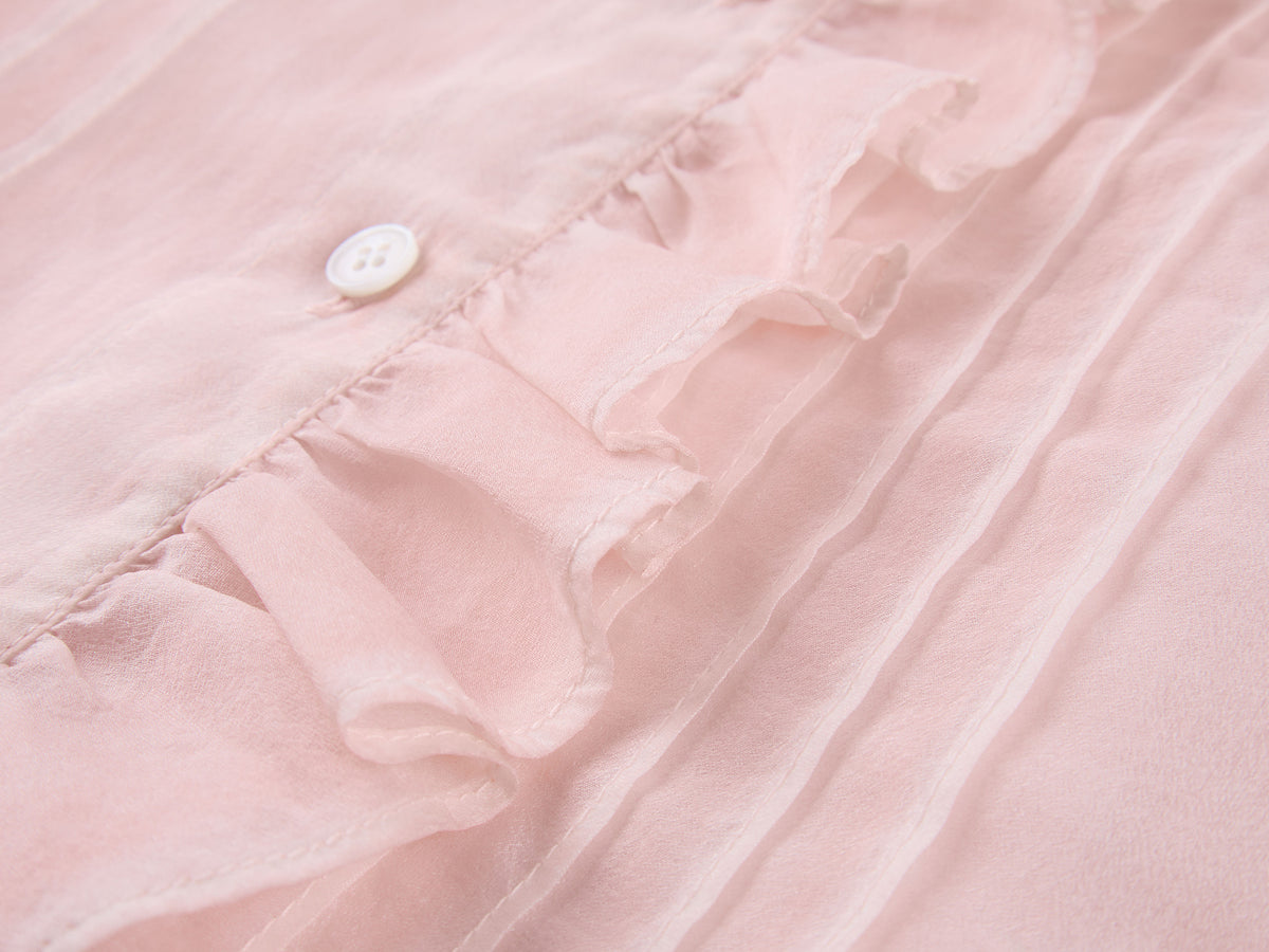 Cold-dyed ruffled hooded shirt