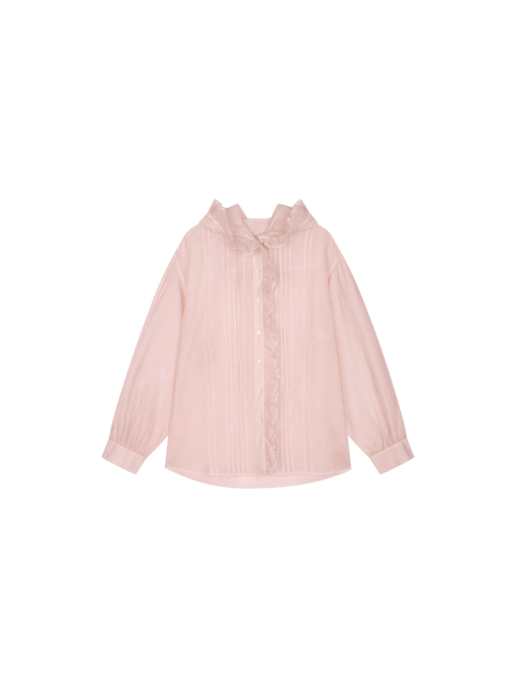 Cold-dyed ruffled hooded shirt