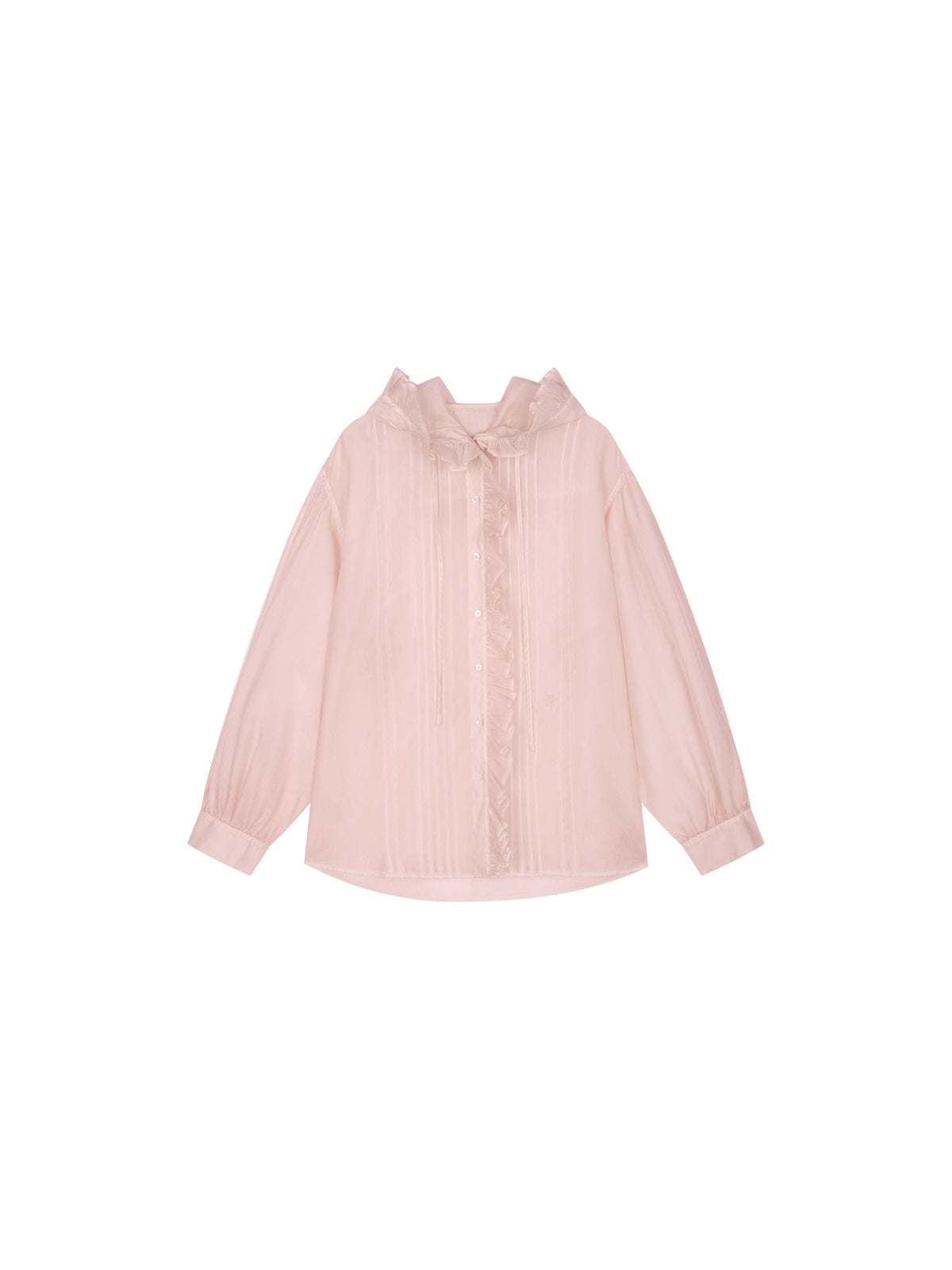 Cold-dyed ruffled hooded shirt