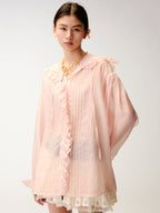 Cold-dyed ruffled hooded shirt