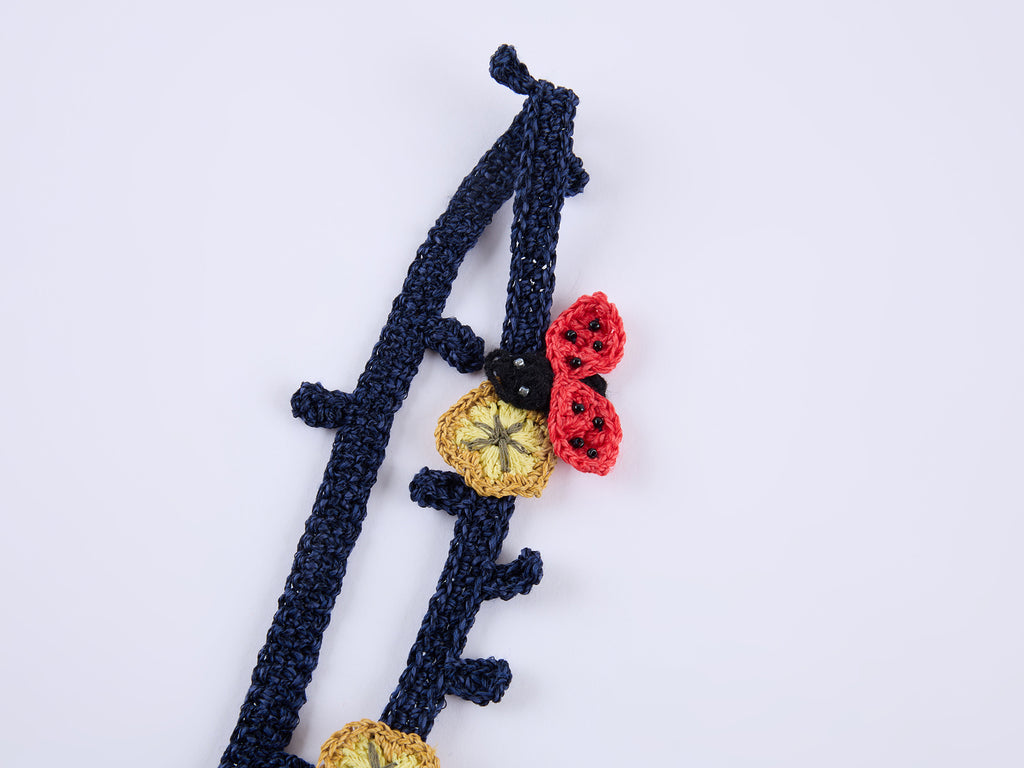 Hand-crocheted 3D floral and insect print knit cami