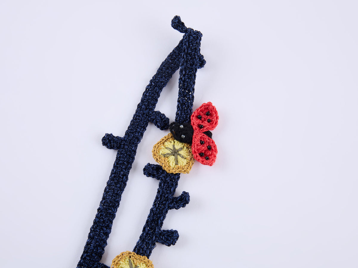 Hand-crocheted 3D floral and insect print knit cami