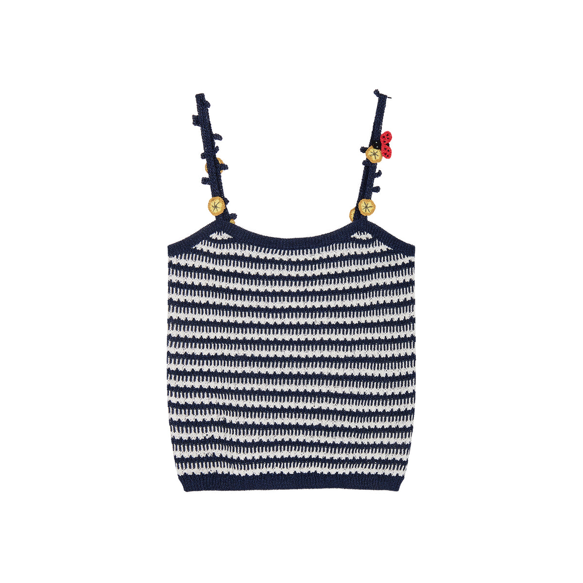 Hand-crocheted 3D floral and insect print knit cami