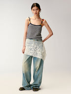 Hand-crocheted 3D floral and insect print knit cami