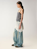 Hand-crocheted 3D floral and insect print knit cami