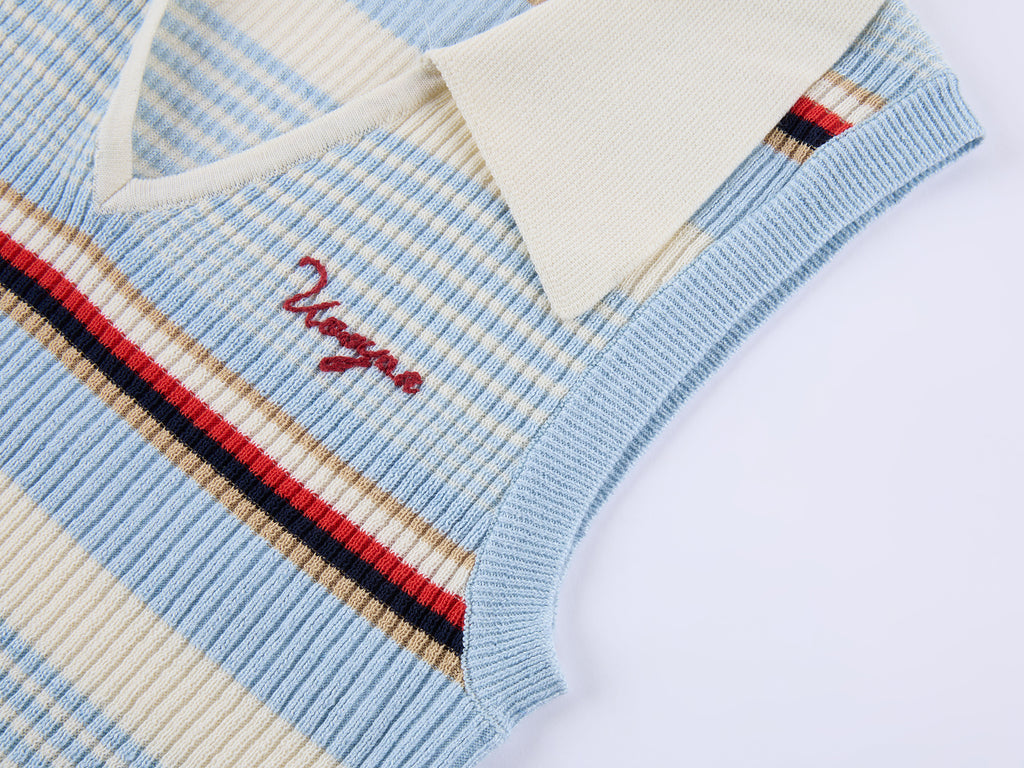 Polo-collar striped knit vest