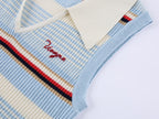 Polo-collar striped knit vest