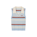 Polo-collar striped knit vest