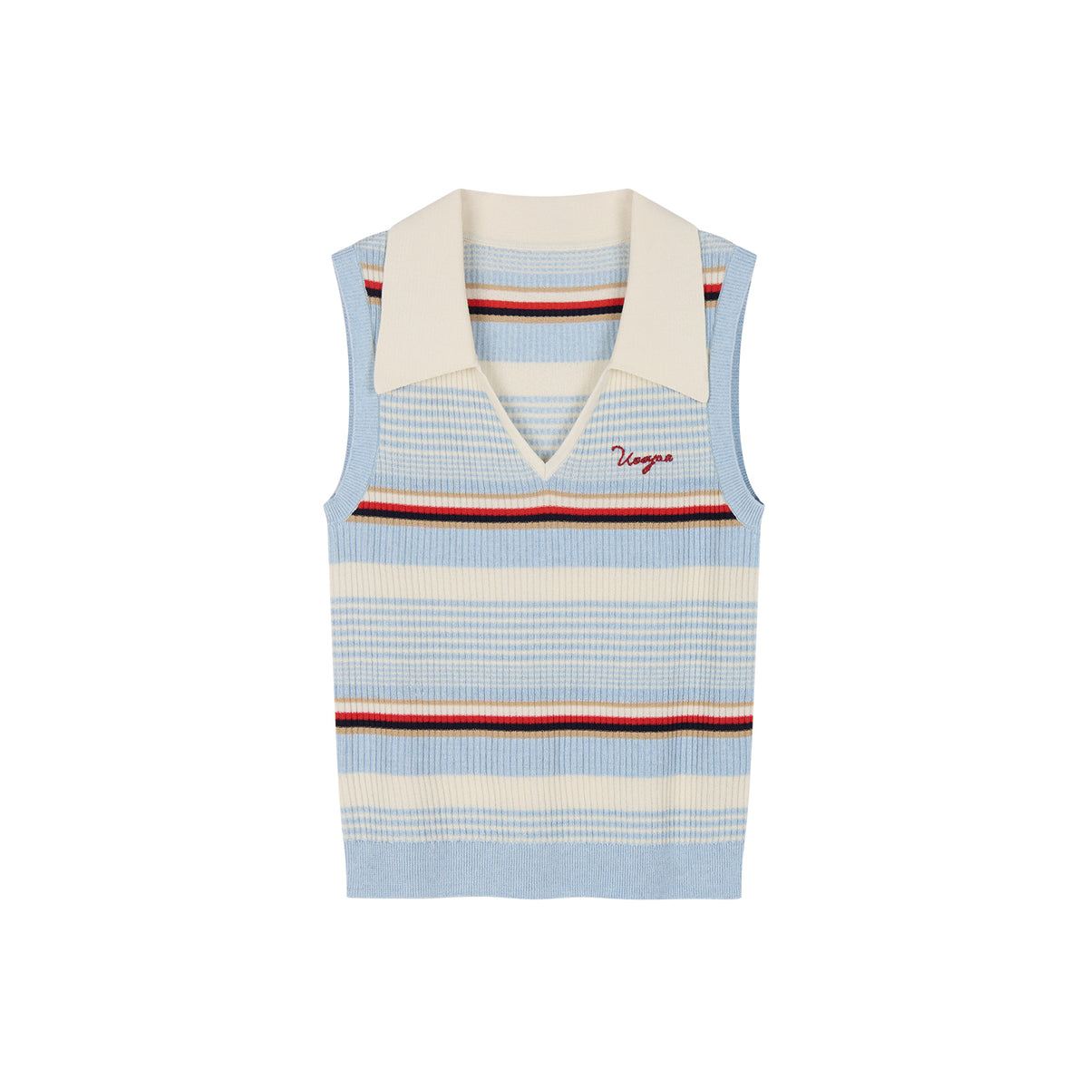 Polo-collar striped knit vest