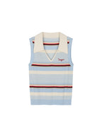 Polo-collar striped knit vest