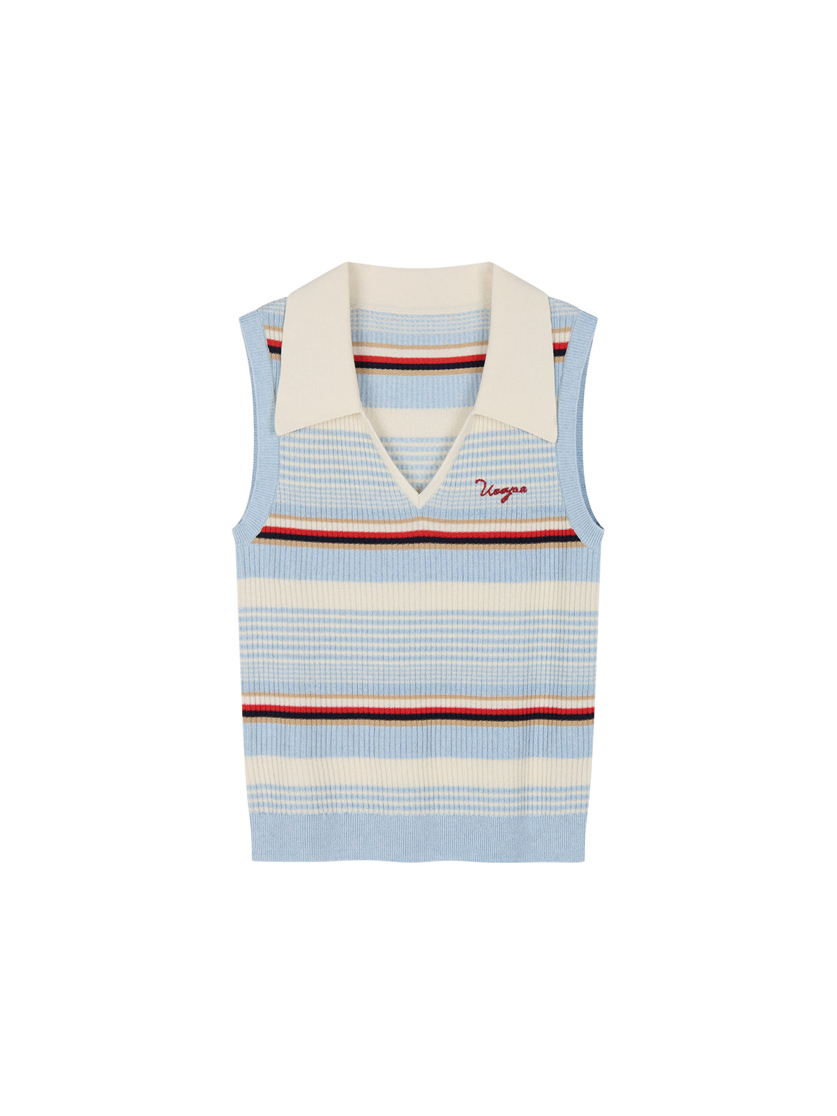 Polo-collar striped knit vest