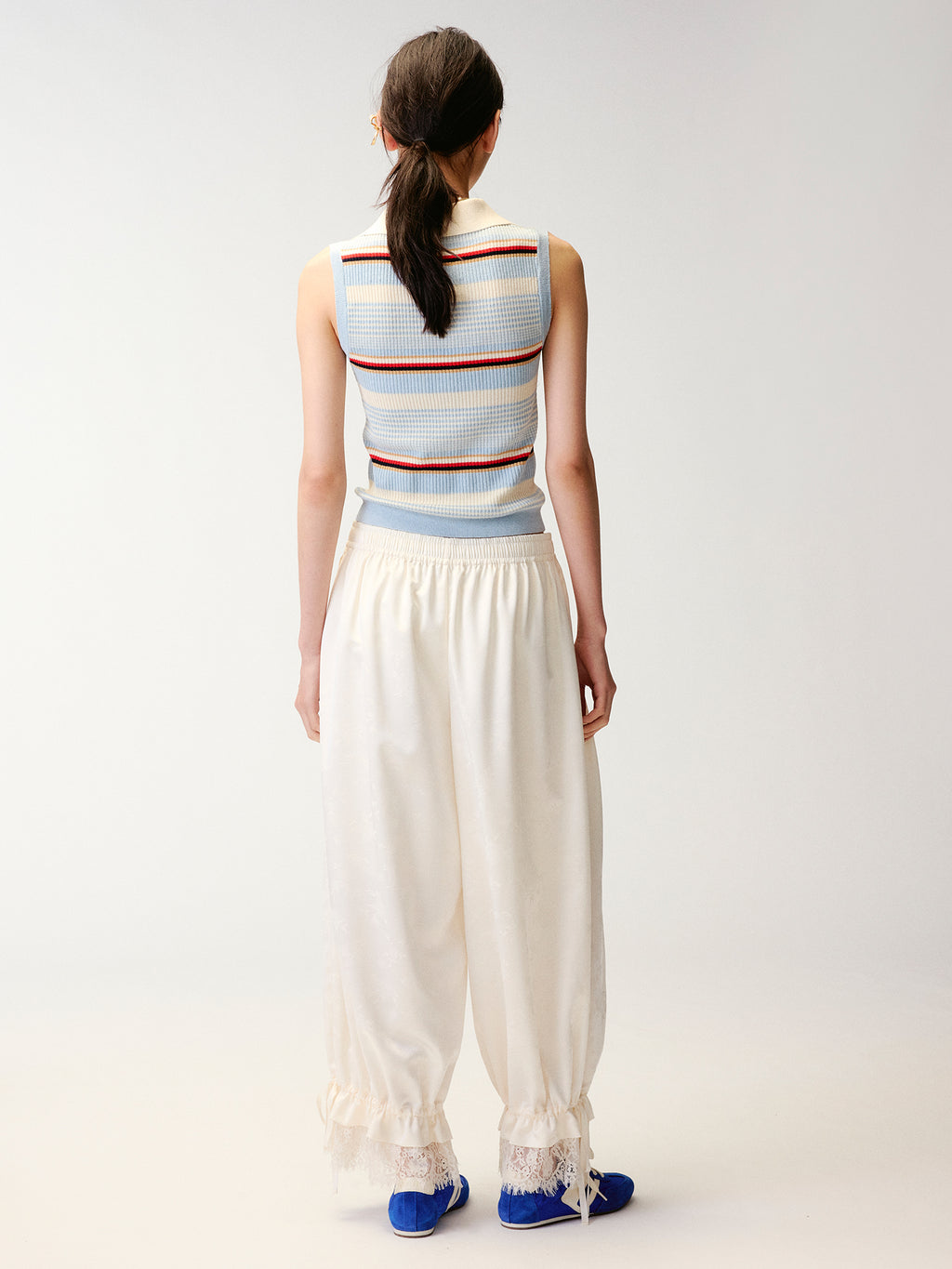 Polo-collar striped knit vest