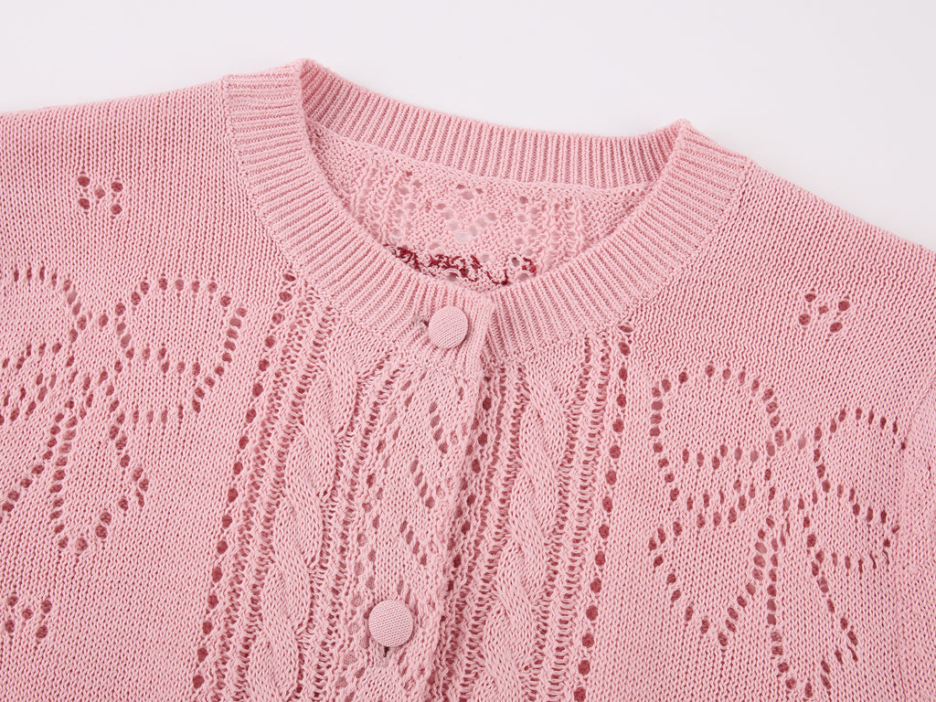 Bowknot hollow knit cardigan