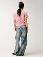 Bowknot hollow knit cardigan
