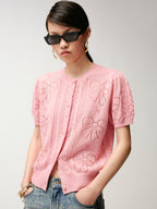 Bowknot hollow knit cardigan
