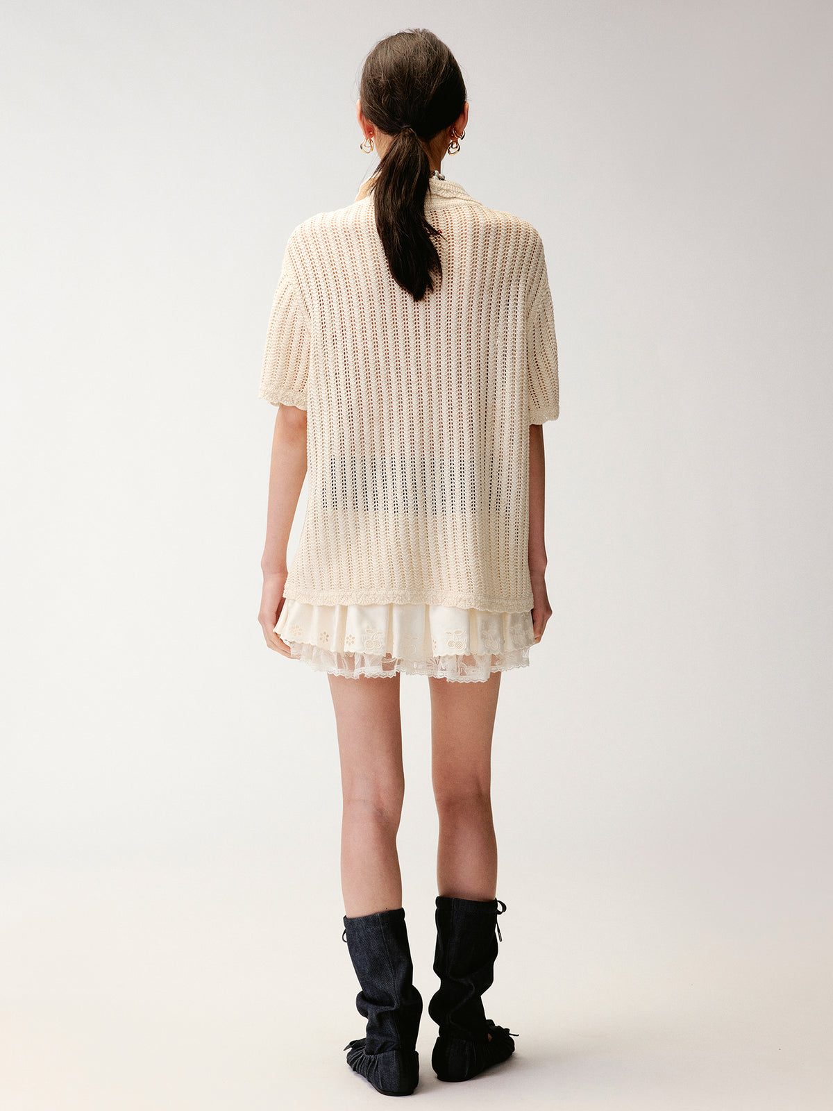 Hand-crocheted bow cardigan