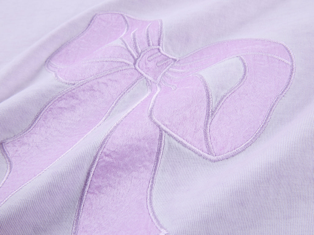 Bow appliqué embroidered T-shirt