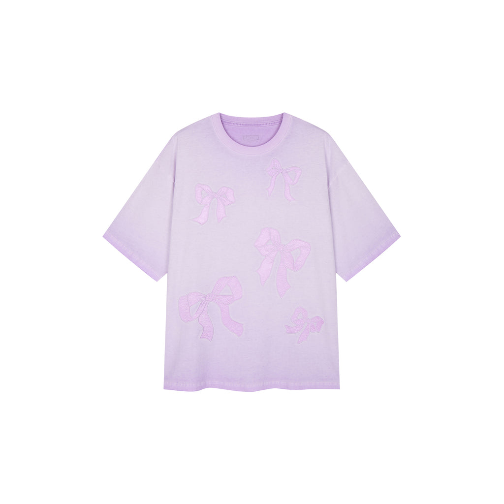 Bow appliqué embroidered T-shirt