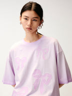 Bow appliqué embroidered T-shirt
