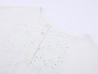 Henley collar bow rhinestone off-shoulder T-shirt