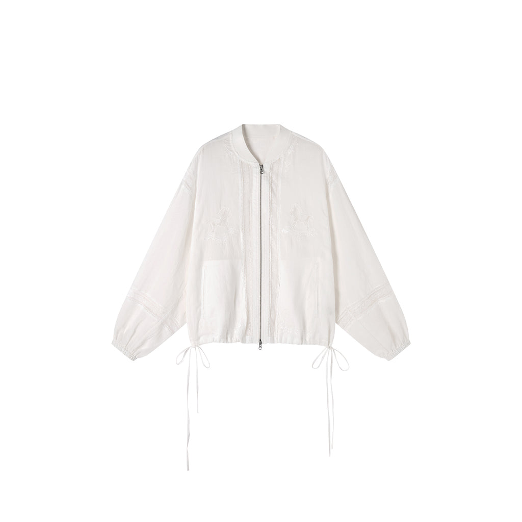 Lace openwork embroidered baseball jacket