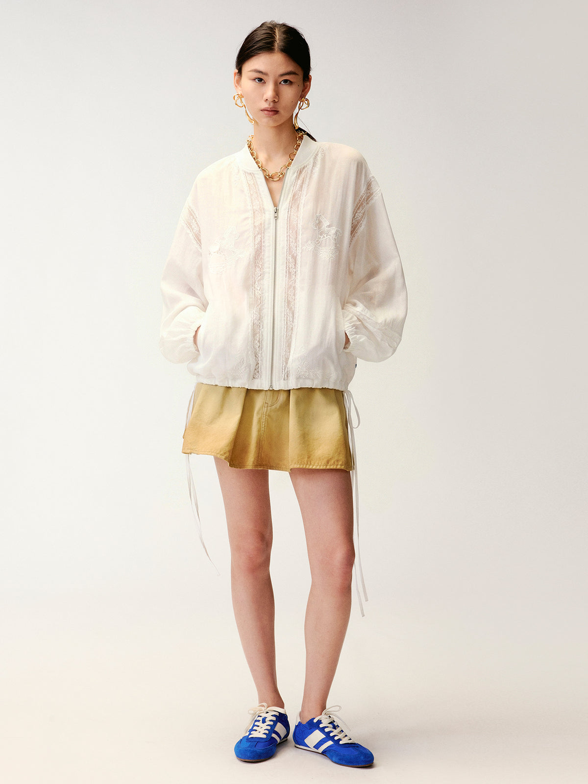 Lace openwork embroidered baseball jacket