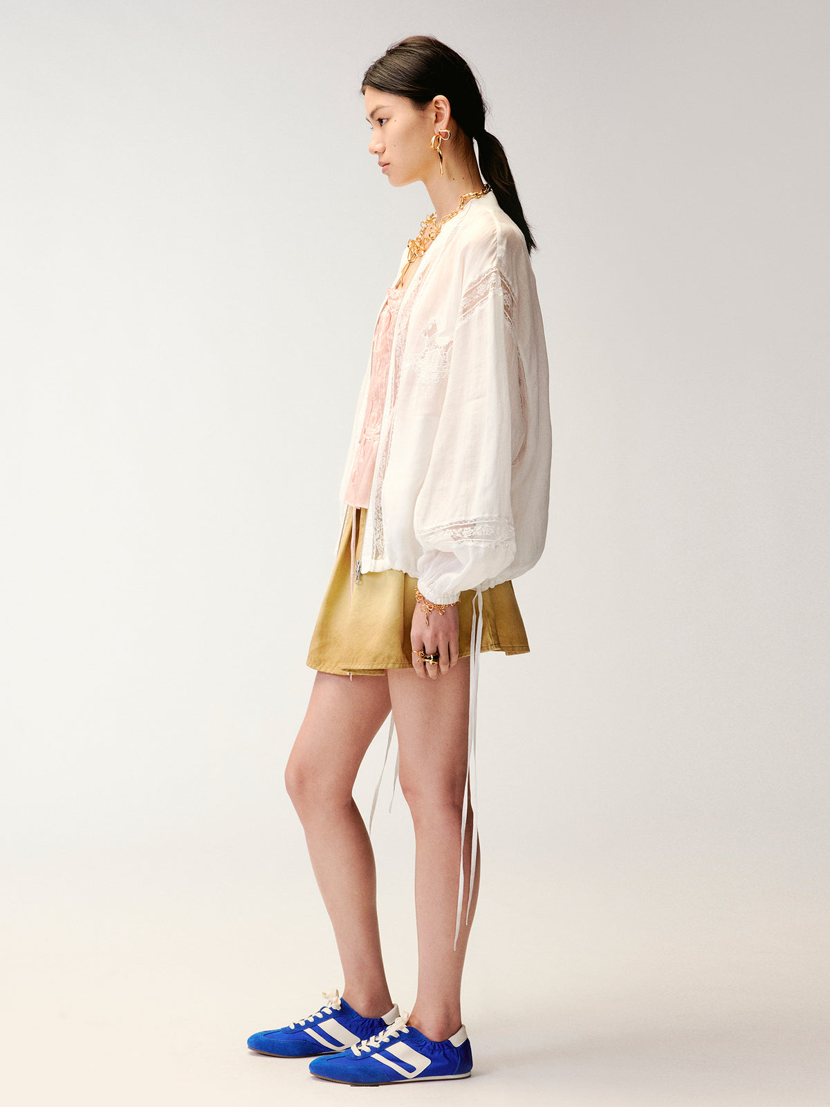 Lace openwork embroidered baseball jacket