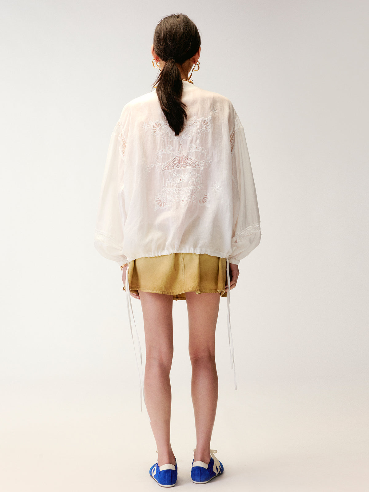 Lace openwork embroidered baseball jacket
