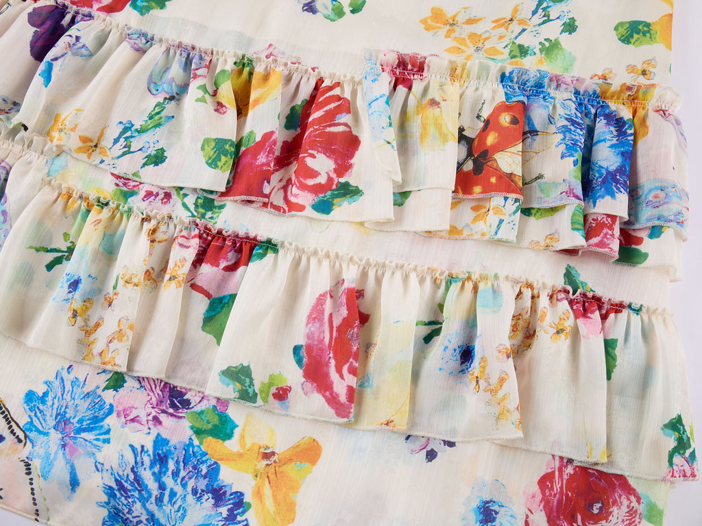 Floral and insect print suspender dress