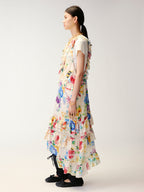 Floral and insect print suspender dress