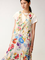 Floral and insect print suspender dress