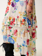 Floral and insect print suspender dress