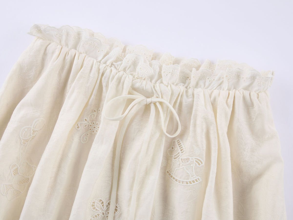 Openwork embroidered wool-blend skirt