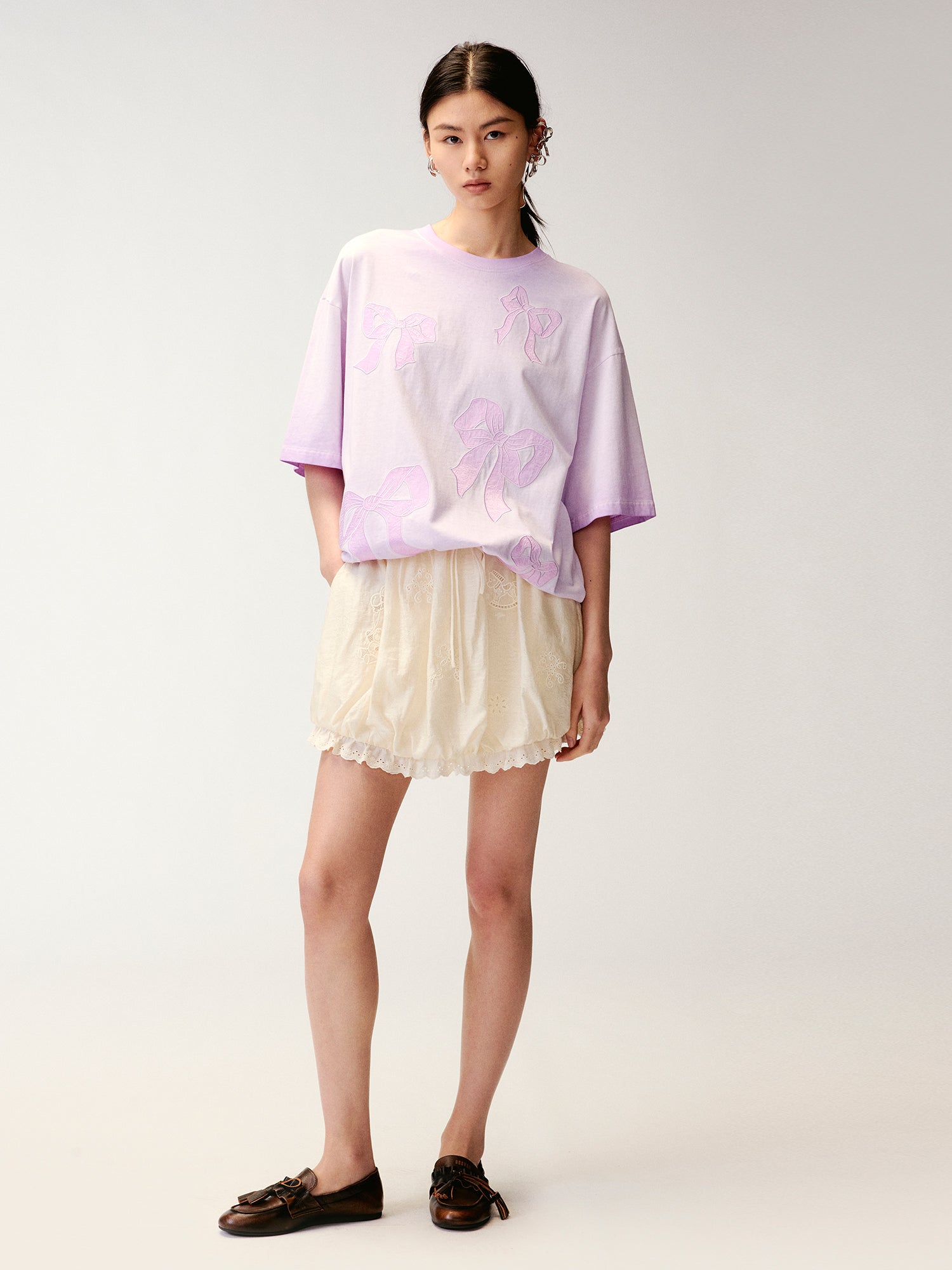 Openwork embroidered wool-blend skirt