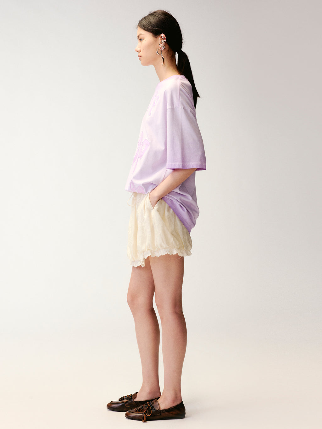 Openwork embroidered wool-blend skirt