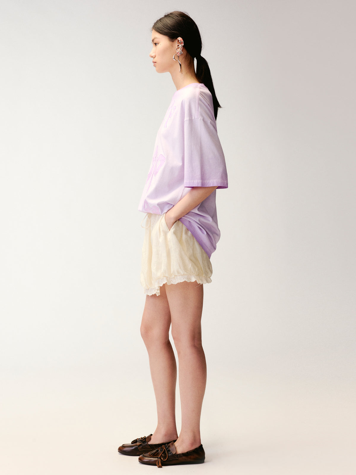 Openwork embroidered wool-blend skirt