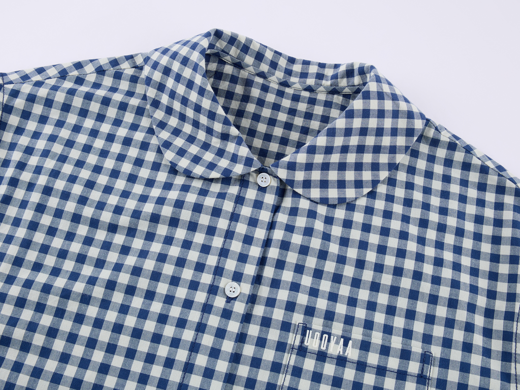 Rocking horse motif lace trims spliced plaid shirt