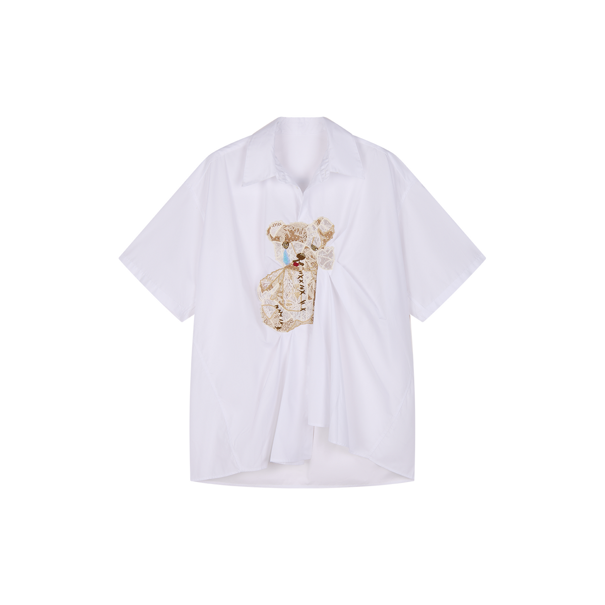 Lace appliqué pleated shirt