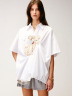Lace appliqué pleated shirt