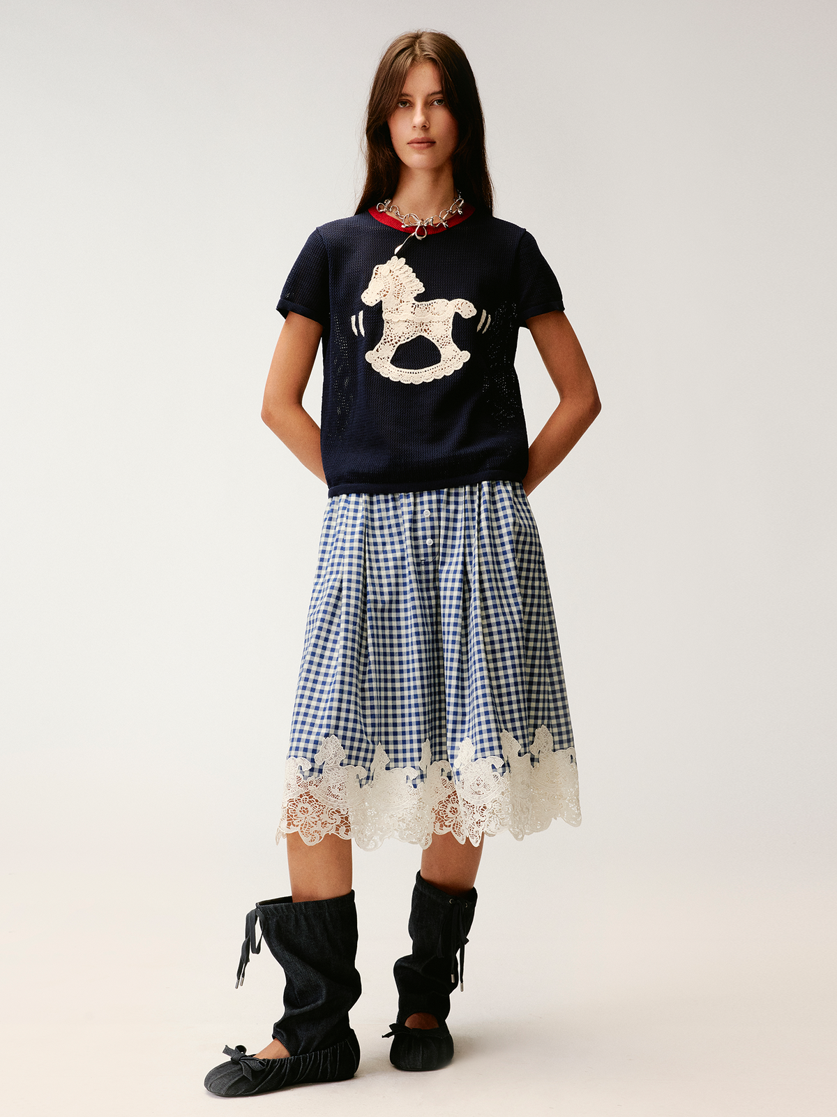 Handcrafted dynamic rocking horse knit T-shirt