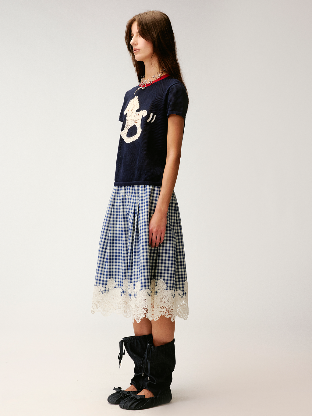 Handcrafted dynamic rocking horse knit T-shirt