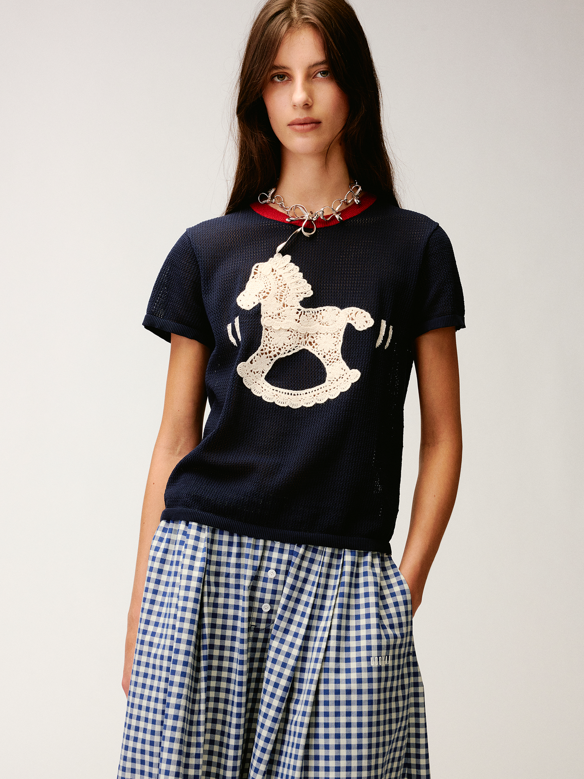 Handcrafted dynamic rocking horse knit T-shirt