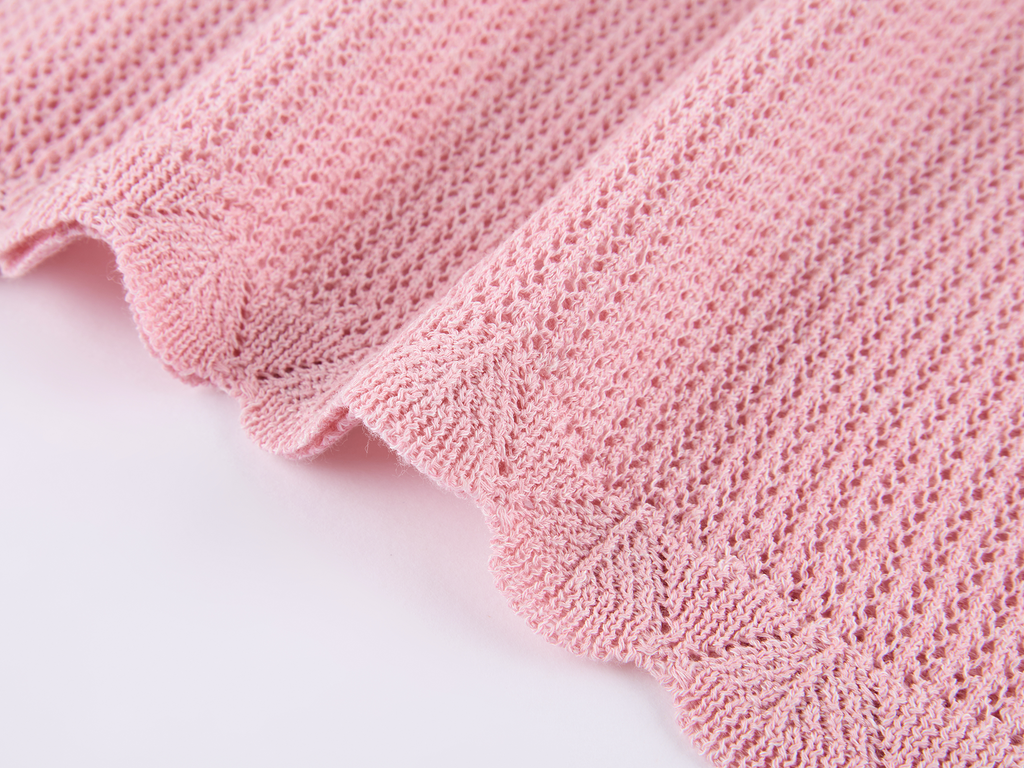 Openwork embroidered bear knit T-shirt