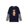 Openwork embroidered bear knit T-shirt