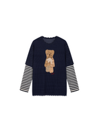 Openwork embroidered bear knit T-shirt