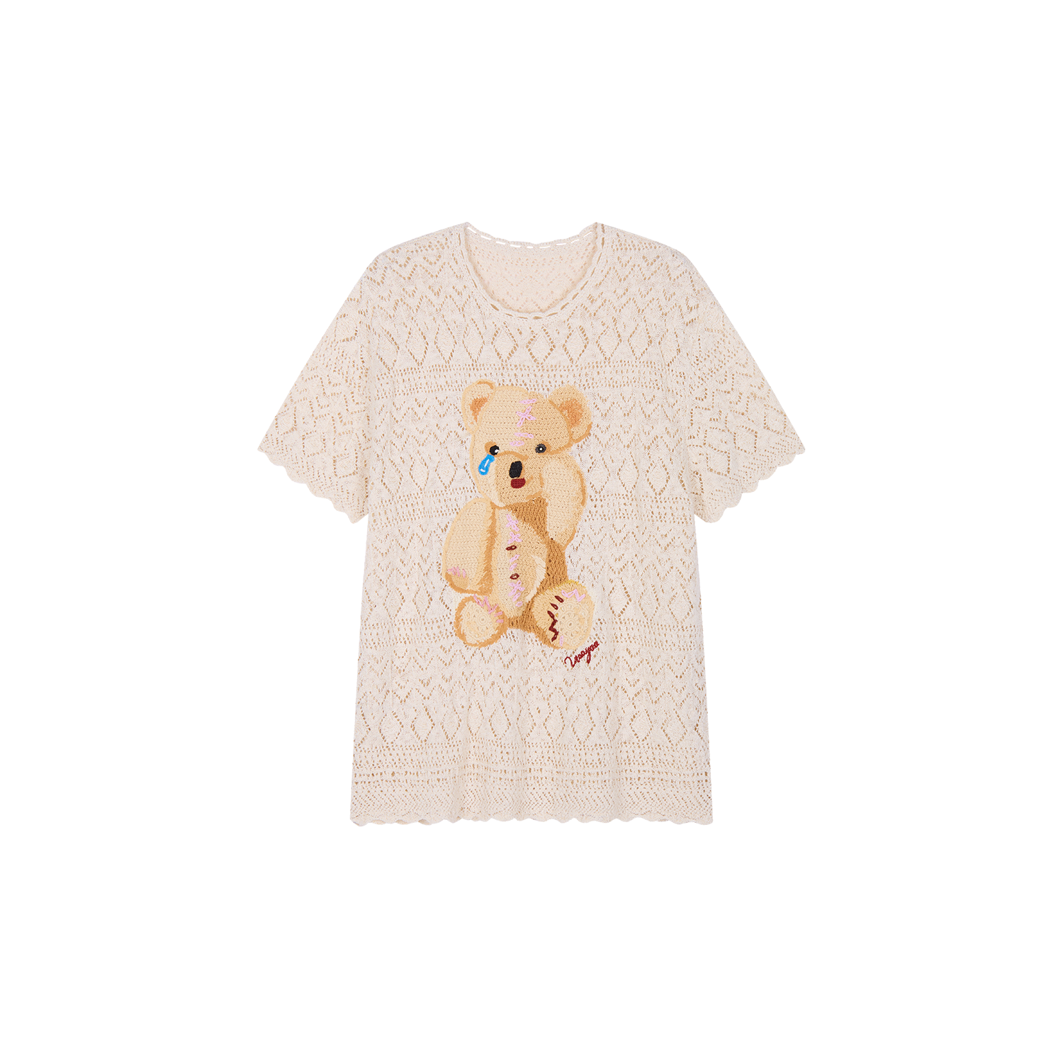 Openwork embroidered knit T-shirt