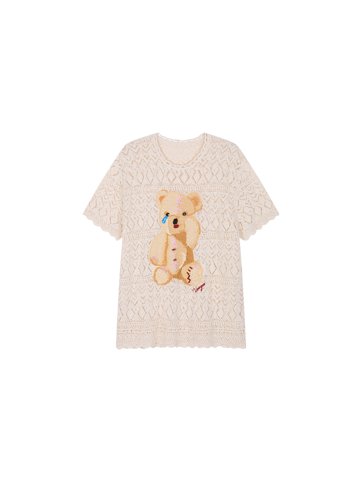 Openwork embroidered knit T-shirt