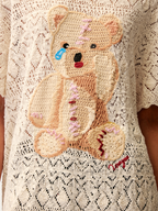 Openwork embroidered knit T-shirt